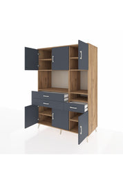 Kronos Dolap 9 Raflı 3 Çekmeceli 6 Kapaklı 132x59x195 Çam-Antrasit/Antrasit