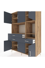 Kronos Dolap 9 Raflı 3 Çekmeceli 6 Kapaklı 132x59x195 Çam-Antrasit/Antrasit