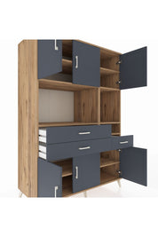 Kronos Dolap 9 Raflı 3 Çekmeceli 6 Kapaklı 132x59x195 Çam-Antrasit/Antrasit