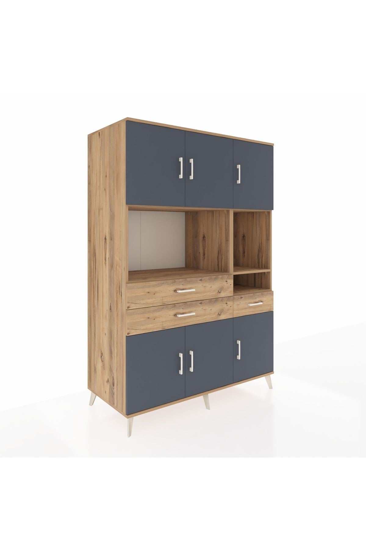 Kronos Dolap 9 Raflı 3 Çekmeceli 6 Kapaklı 132x59x195 Çam-Antrasit/Çam