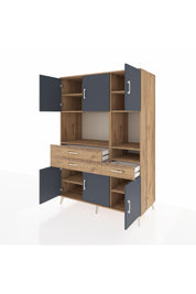 Kronos Dolap 9 Raflı 3 Çekmeceli 6 Kapaklı 132x59x195 Çam-Antrasit/Çam