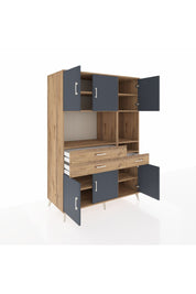 Kronos Dolap 9 Raflı 3 Çekmeceli 6 Kapaklı 132x59x195 Çam-Antrasit/Çam