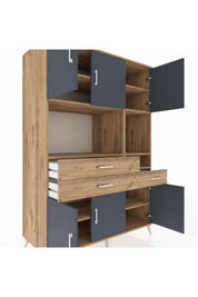 Kronos Dolap 9 Raflı 3 Çekmeceli 6 Kapaklı 132x59x195 Çam-Antrasit/Çam