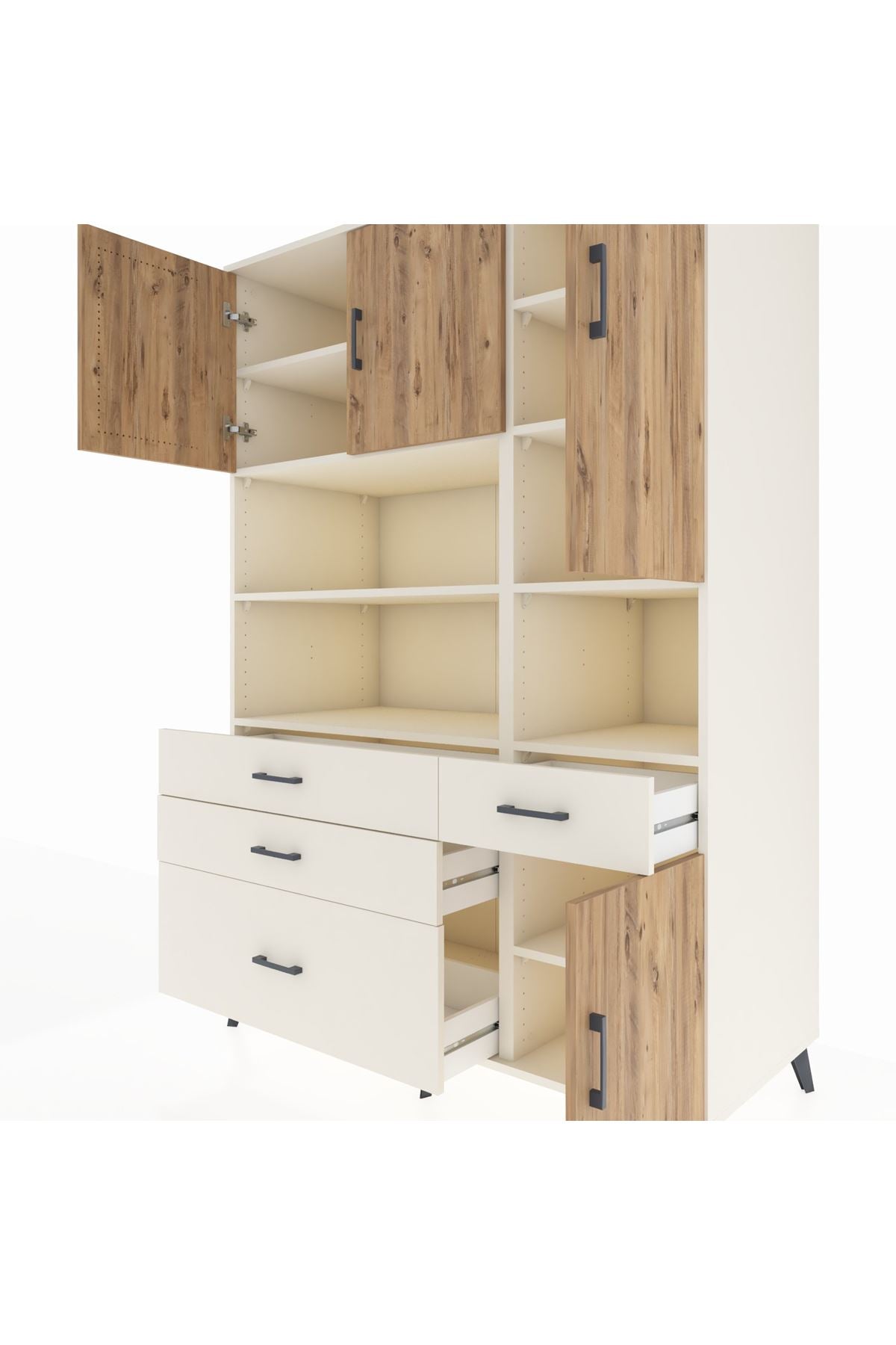 Kronos Dolap 9 Raflı 4 Çekmeceli 4 Kapaklı 132x59x195 Aytaşı-Çam/Aytaşı