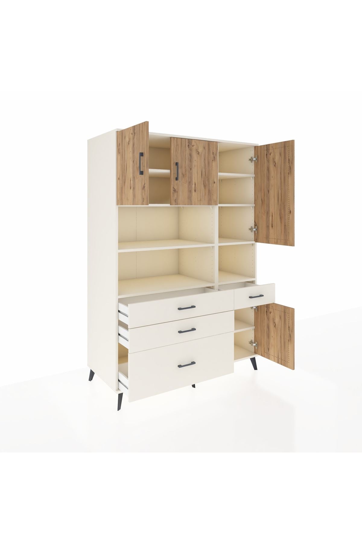 Kronos Dolap 9 Raflı 4 Çekmeceli 4 Kapaklı 132x59x195 Aytaşı-Çam/Aytaşı