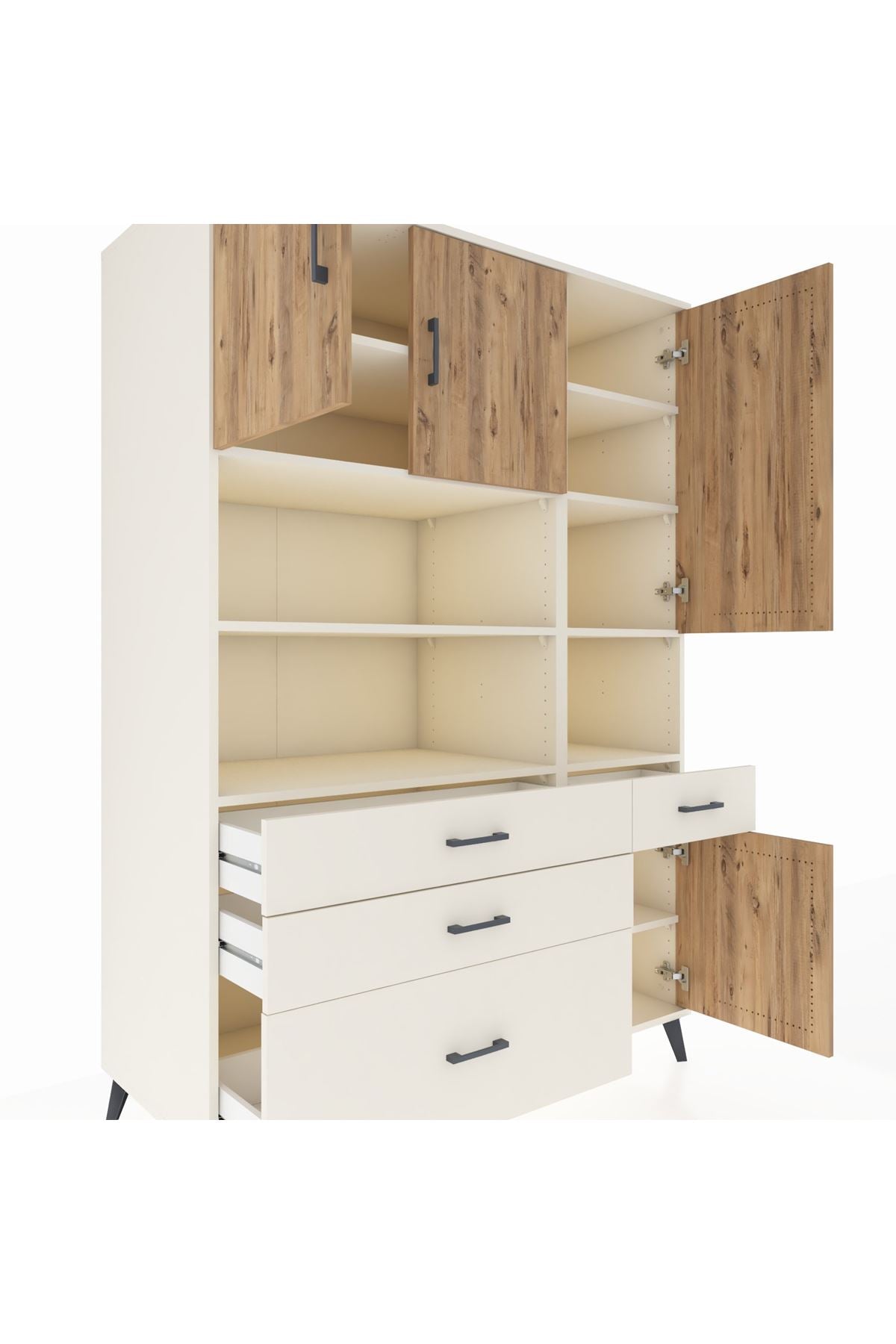 Kronos Dolap 9 Raflı 4 Çekmeceli 4 Kapaklı 132x59x195 Aytaşı-Çam/Aytaşı