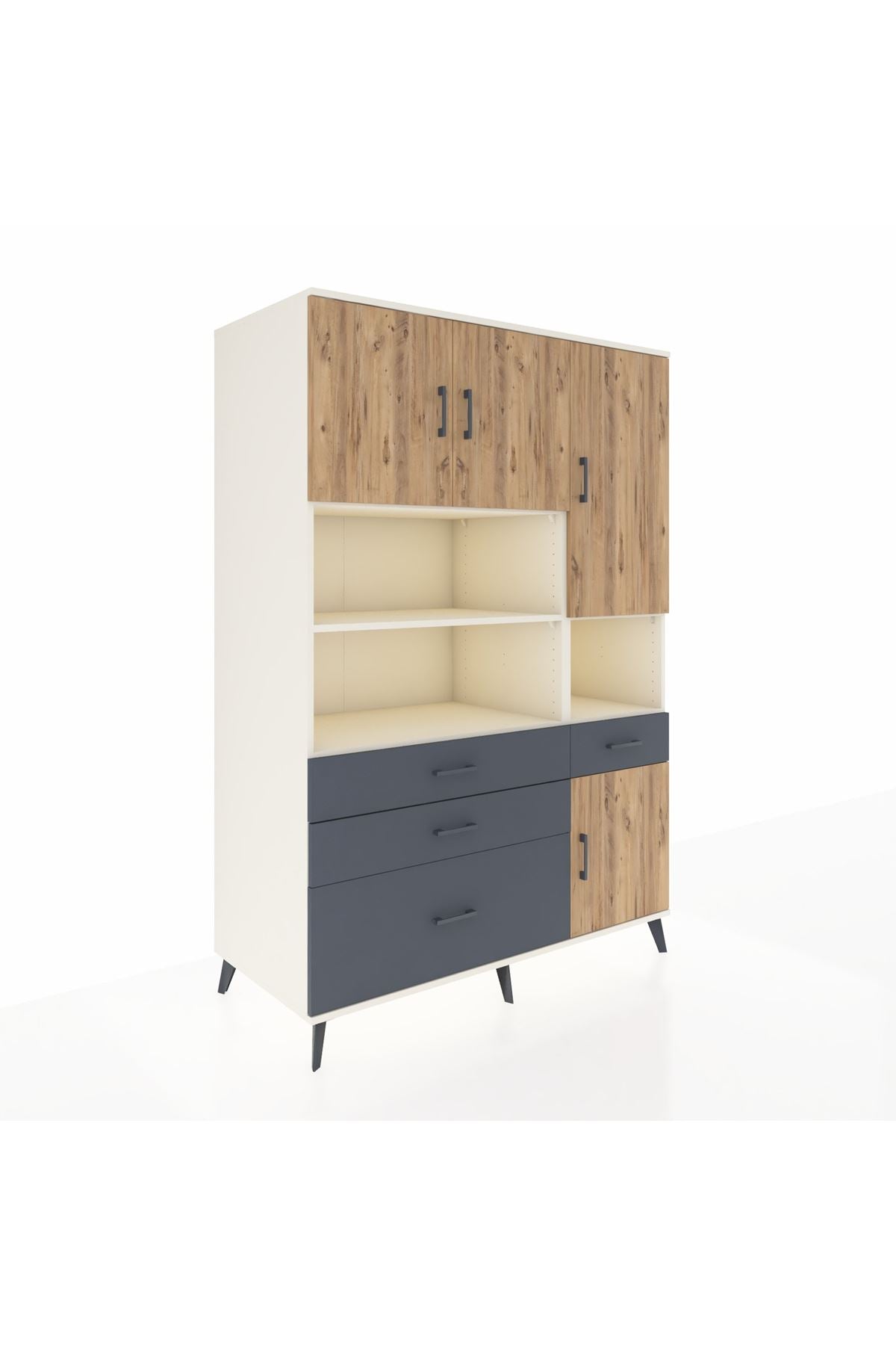 Kronos Dolap 9 Raflı 4 Çekmeceli 4 Kapaklı 132x59x195 Aytaşı-Çam/Antrasit