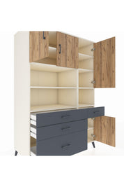 Kronos Dolap 9 Raflı 4 Çekmeceli 4 Kapaklı 132x59x195 Aytaşı-Çam/Antrasit