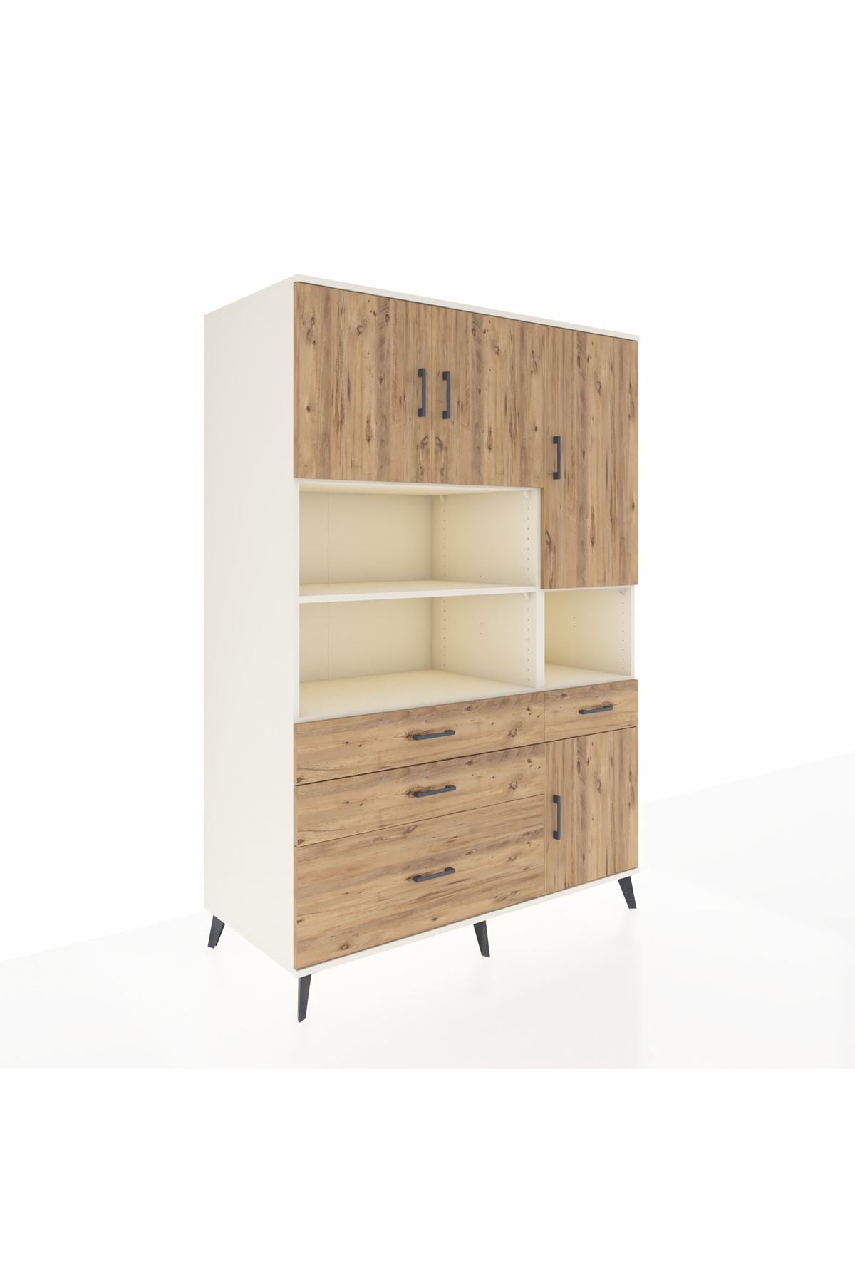 Kronos Dolap 9 Raflı 4 Çekmeceli 4 Kapaklı 132x59x195 Aytaşı-Çam/Çam