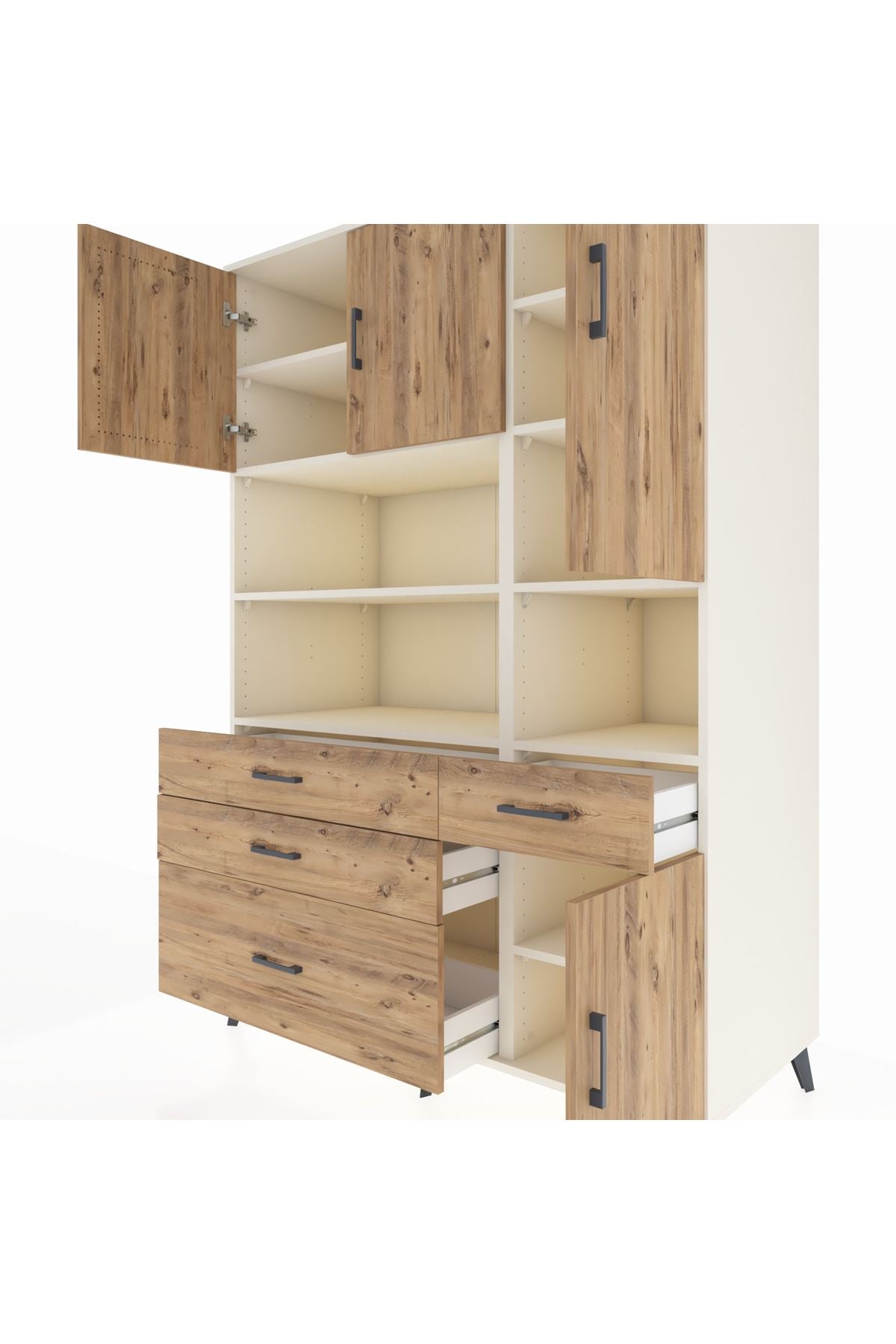 Kronos Dolap 9 Raflı 4 Çekmeceli 4 Kapaklı 132x59x195 Aytaşı-Çam/Çam