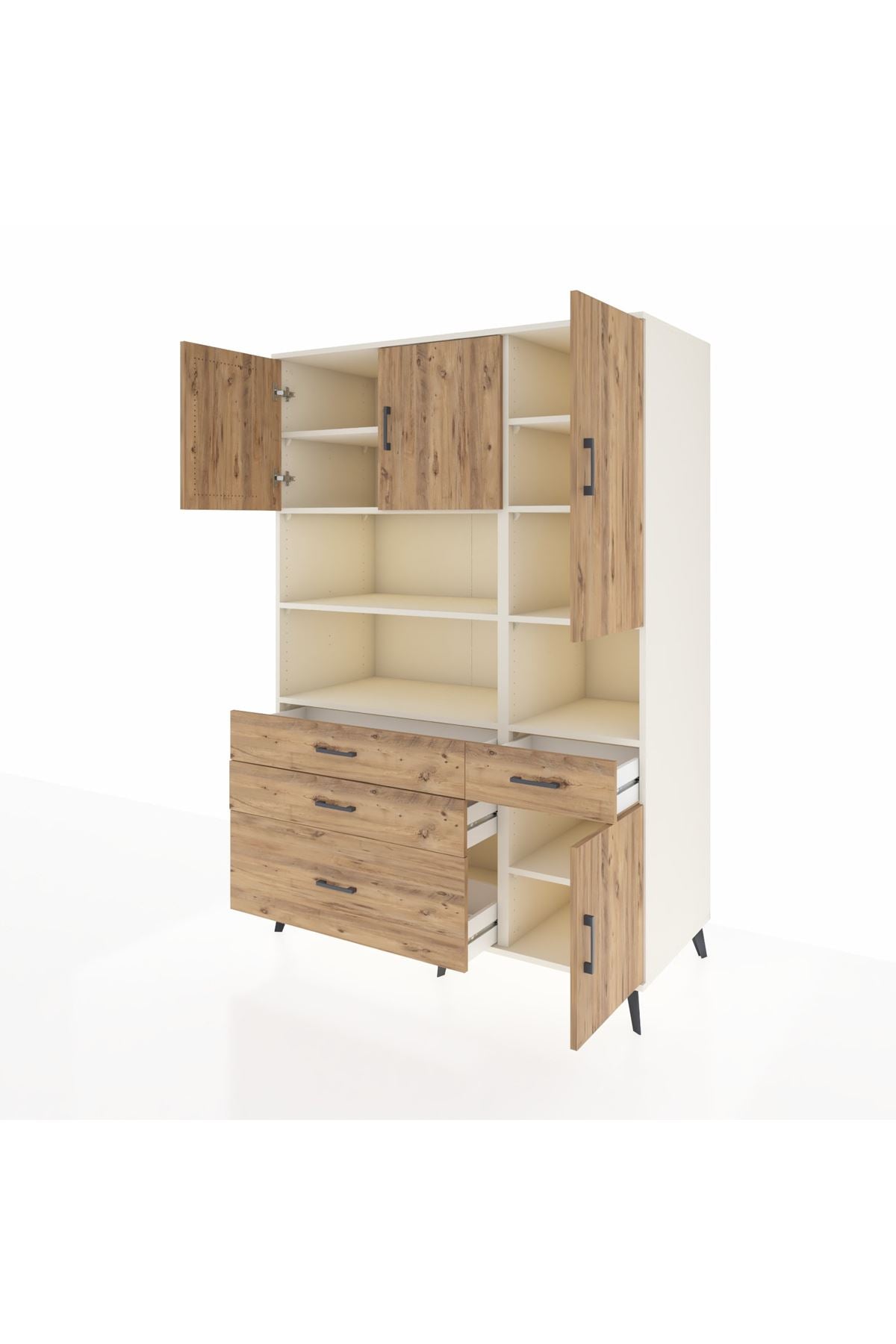 Kronos Dolap 9 Raflı 4 Çekmeceli 4 Kapaklı 132x59x195 Aytaşı-Çam/Çam