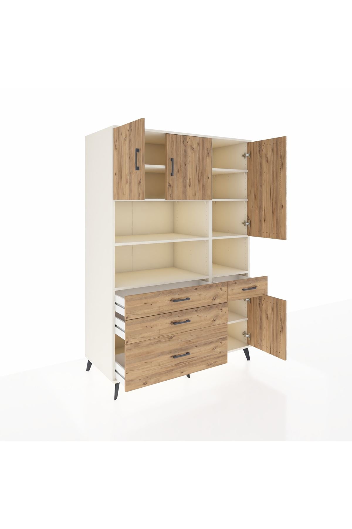 Kronos Dolap 9 Raflı 4 Çekmeceli 4 Kapaklı 132x59x195 Aytaşı-Çam/Çam