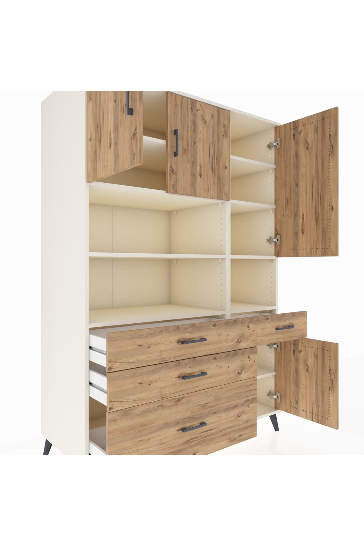 Kronos Dolap 9 Raflı 4 Çekmeceli 4 Kapaklı 132x59x195 Aytaşı-Çam/Çam