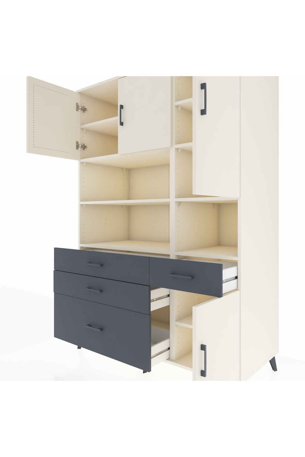 Kronos Dolap 9 Raflı 4 Çekmeceli 4 Kapaklı 132x59x195 Aytaşı-Aytaşı/Antrasit