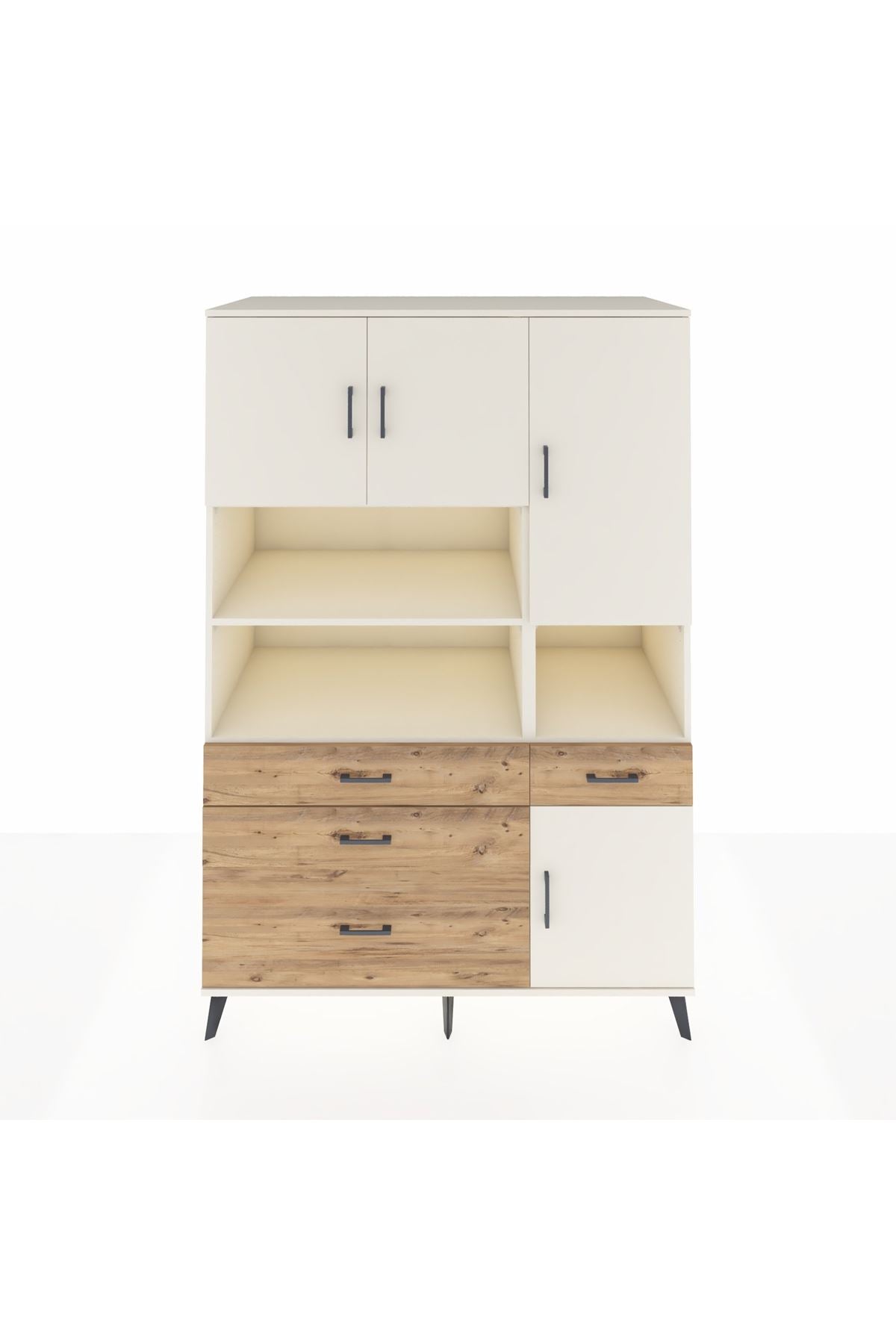 Kronos Dolap 9 Raflı 4 Çekmeceli 4 Kapaklı 132x59x195 Aytaşı-Aytaşı/Çam