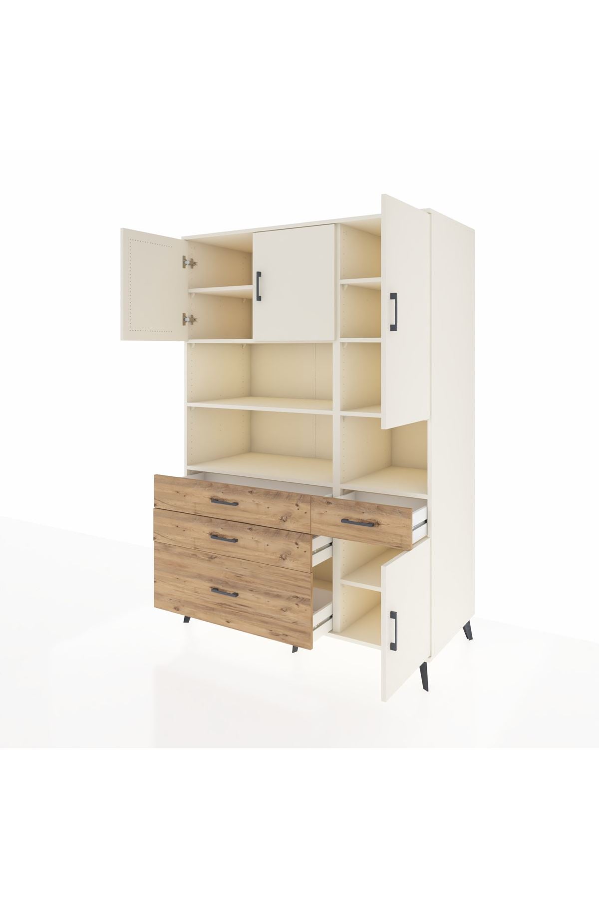 Kronos Dolap 9 Raflı 4 Çekmeceli 4 Kapaklı 132x59x195 Aytaşı-Aytaşı/Çam