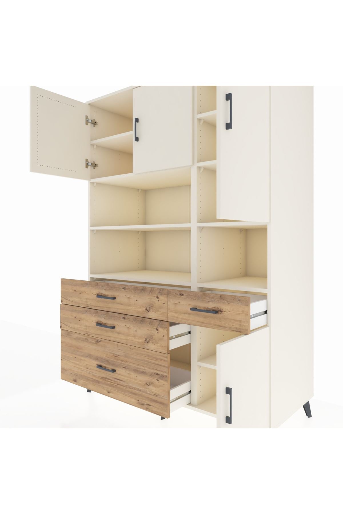 Kronos Dolap 9 Raflı 4 Çekmeceli 4 Kapaklı 132x59x195 Aytaşı-Aytaşı/Çam