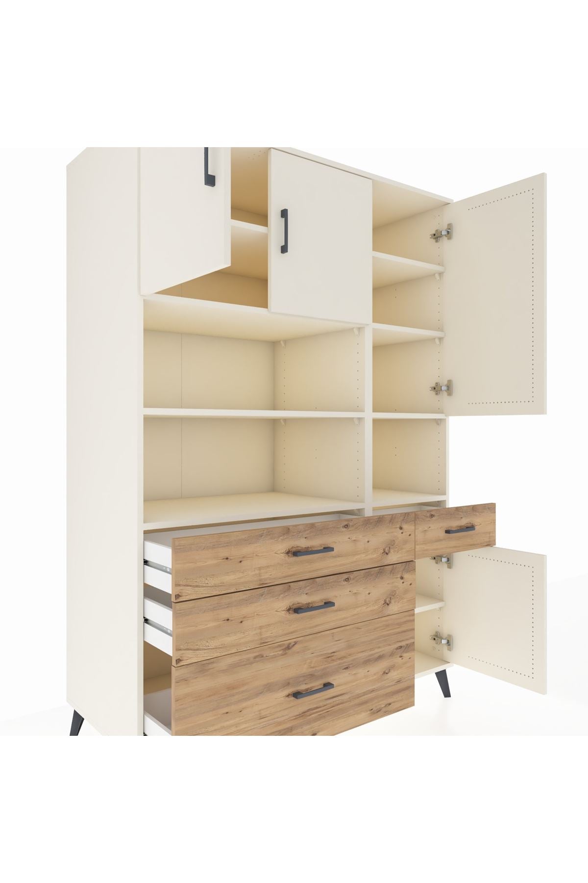 Kronos Dolap 9 Raflı 4 Çekmeceli 4 Kapaklı 132x59x195 Aytaşı-Aytaşı/Çam