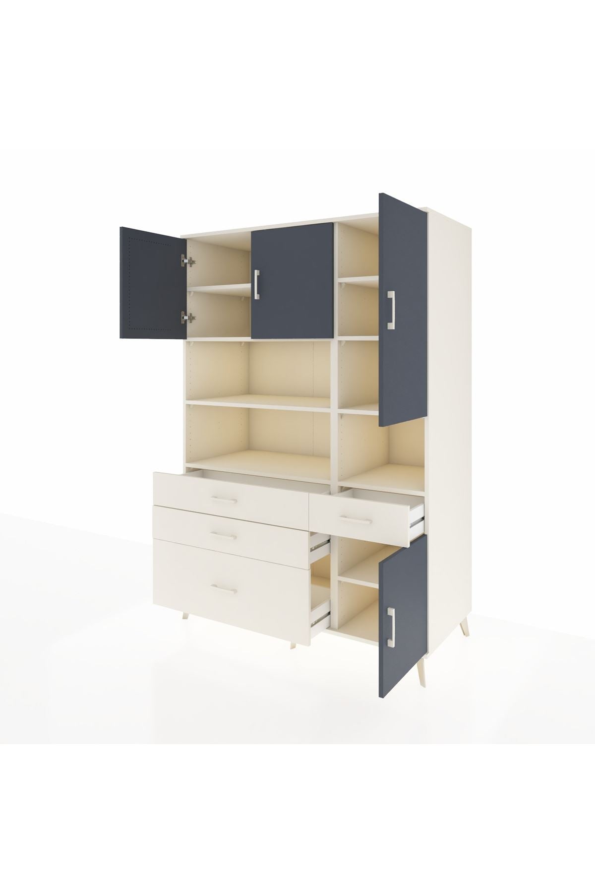 Kronos Dolap 9 Raflı 4 Çekmeceli 4 Kapaklı 132x59x195 Aytaşı-Antrasit/Aytaşı