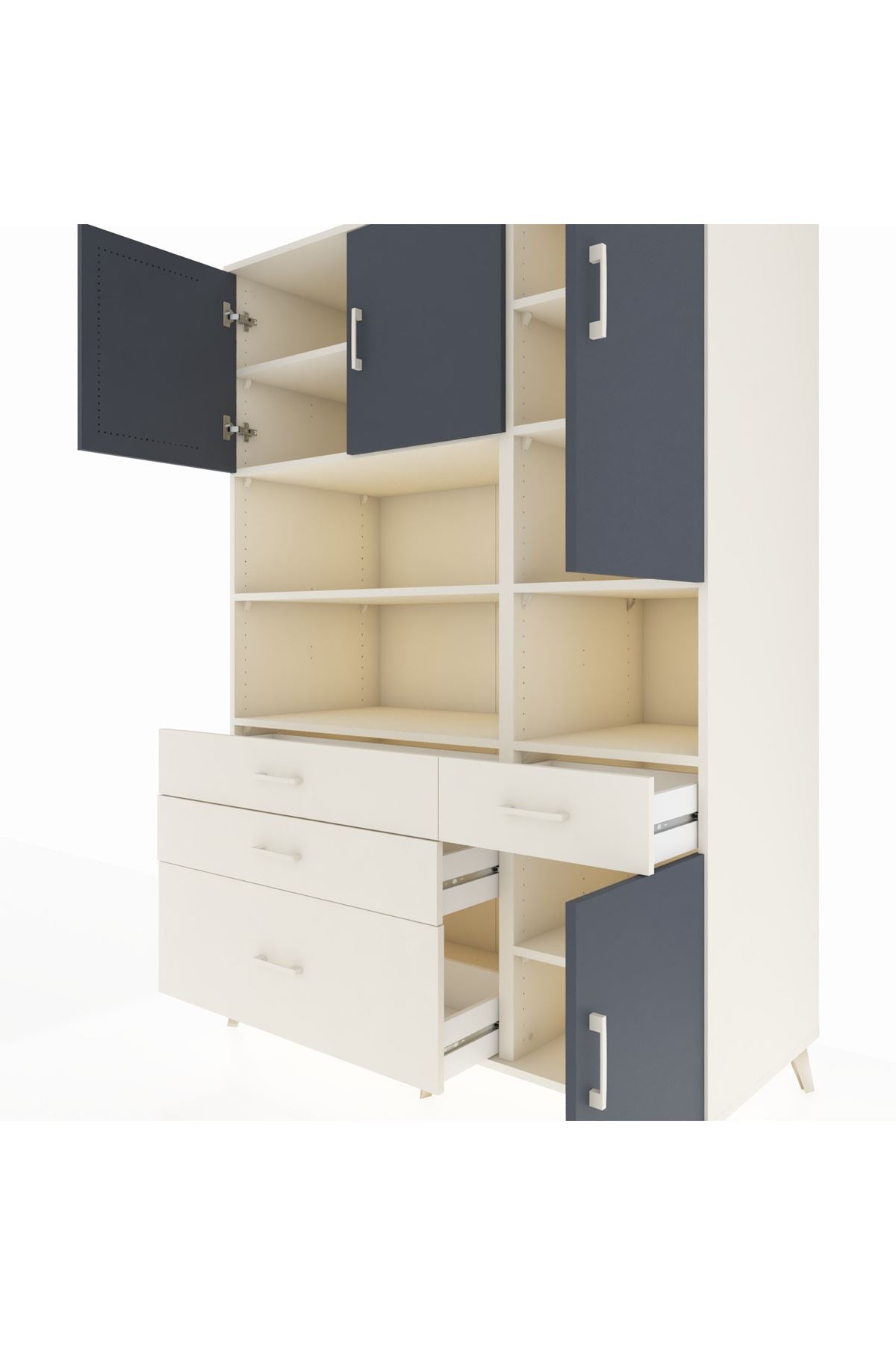 Kronos Dolap 9 Raflı 4 Çekmeceli 4 Kapaklı 132x59x195 Aytaşı-Antrasit/Aytaşı