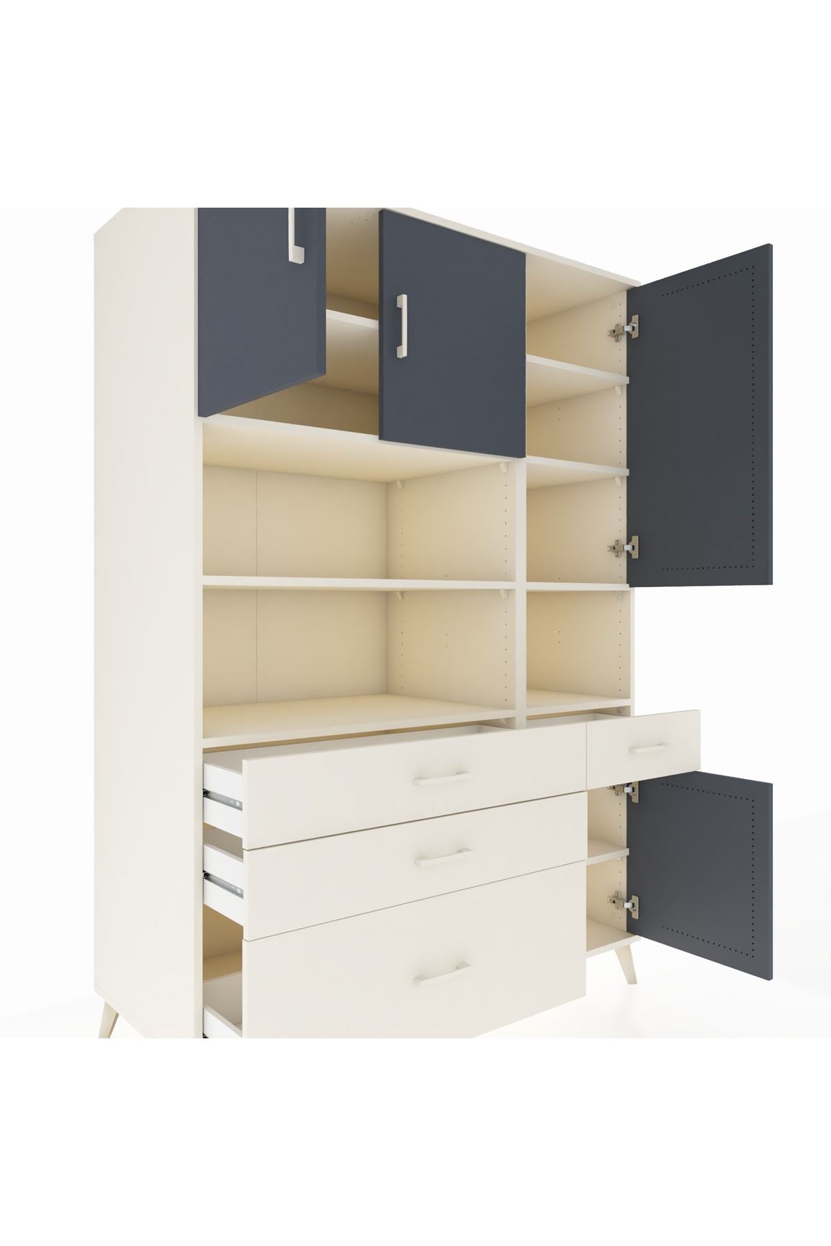 Kronos Dolap 9 Raflı 4 Çekmeceli 4 Kapaklı 132x59x195 Aytaşı-Antrasit/Aytaşı