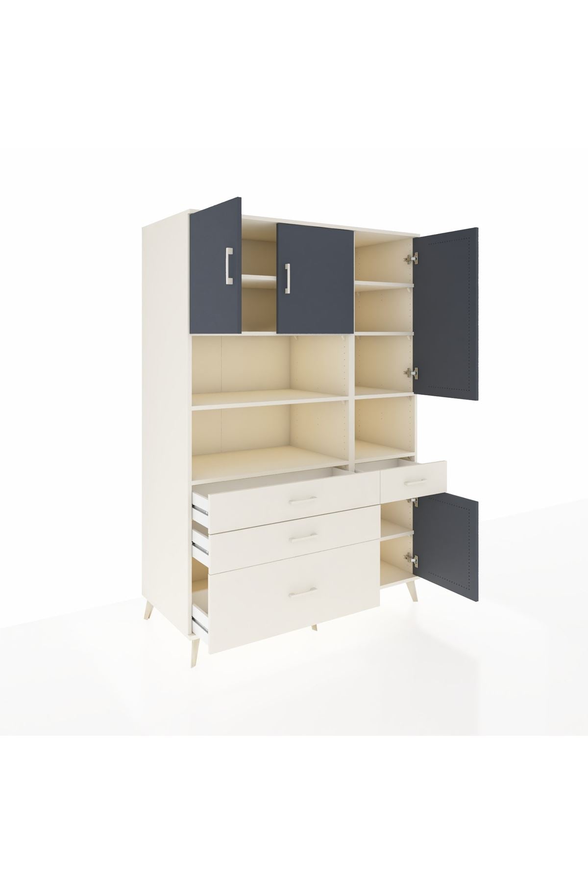 Kronos Dolap 9 Raflı 4 Çekmeceli 4 Kapaklı 132x59x195 Aytaşı-Antrasit/Aytaşı