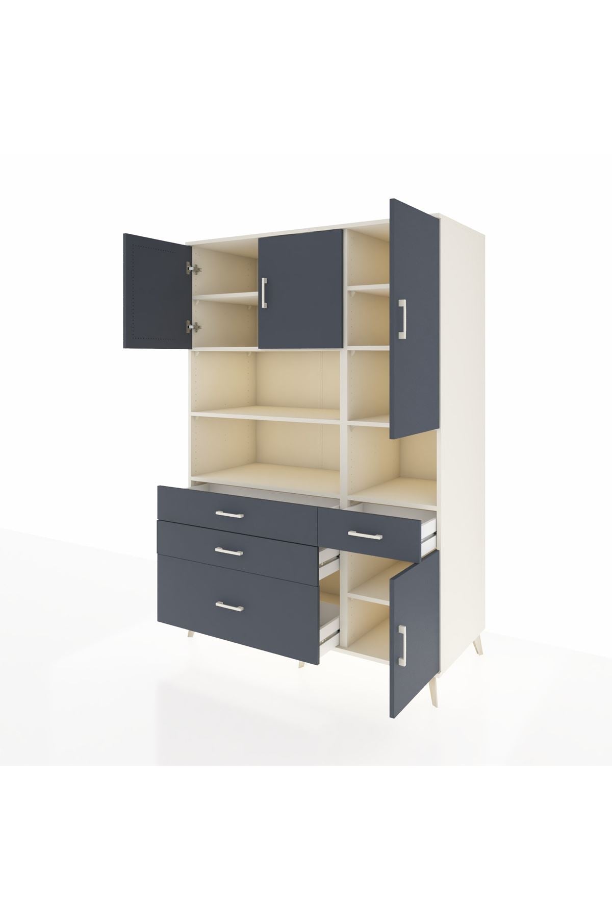 Kronos Dolap 9 Raflı 4 Çekmeceli 4 Kapaklı 132x59x195 Aytaşı-Antrasit/Antrasit