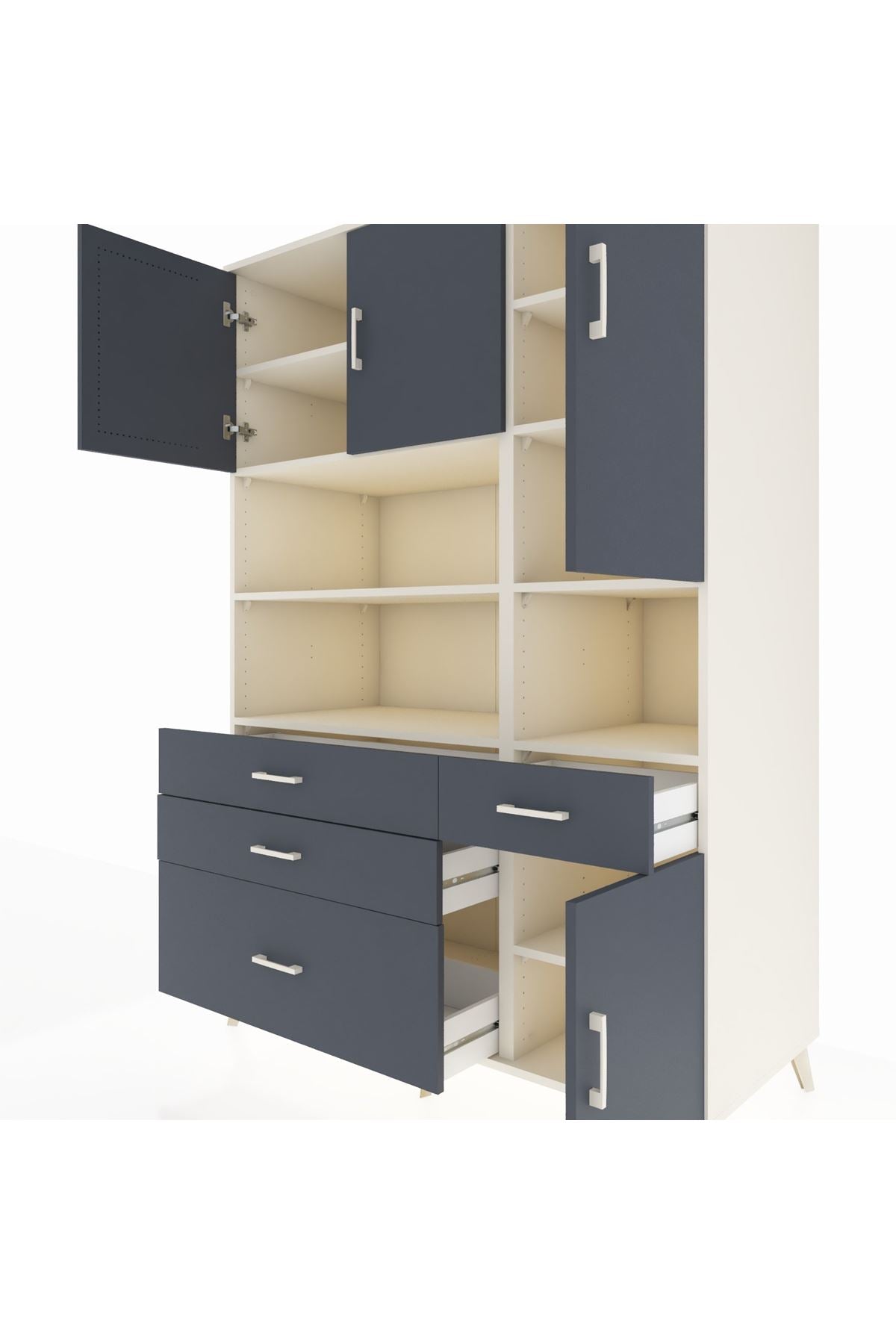 Kronos Dolap 9 Raflı 4 Çekmeceli 4 Kapaklı 132x59x195 Aytaşı-Antrasit/Antrasit