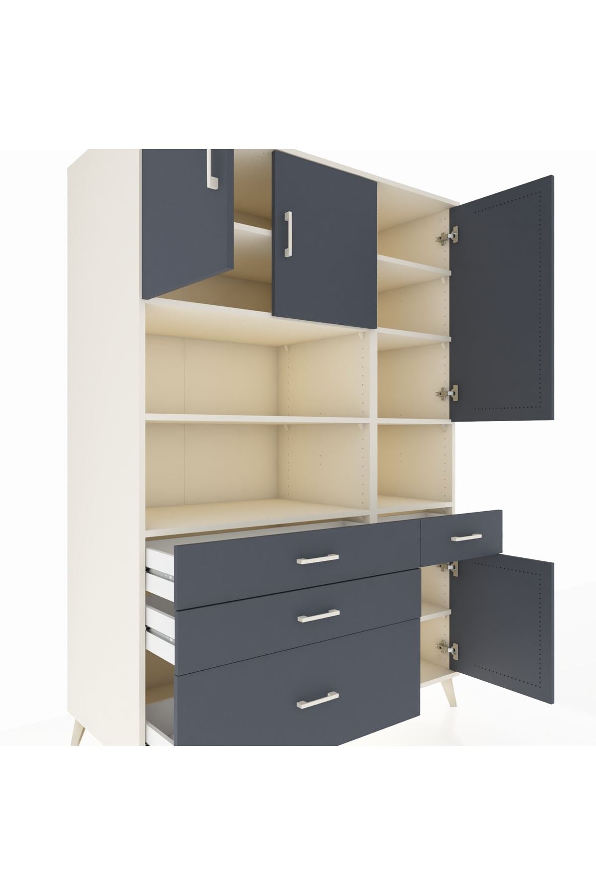 Kronos Dolap 9 Raflı 4 Çekmeceli 4 Kapaklı 132x59x195 Aytaşı-Antrasit/Antrasit