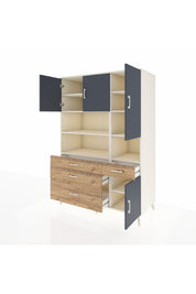 Kronos Dolap 9 Raflı 4 Çekmeceli 4 Kapaklı 132x59x195 Aytaşı-Antrasit/Çam