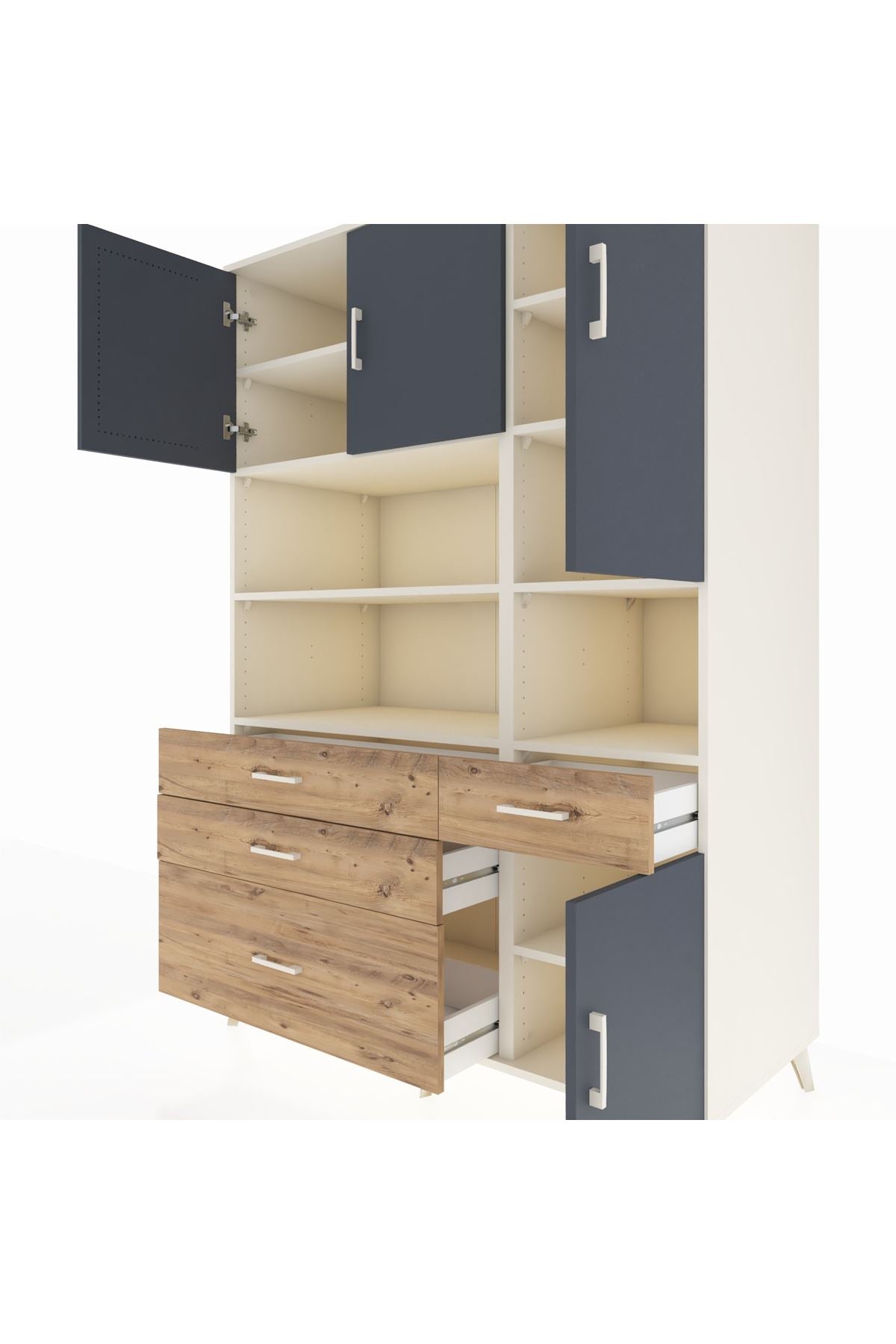 Kronos Dolap 9 Raflı 4 Çekmeceli 4 Kapaklı 132x59x195 Aytaşı-Antrasit/Çam