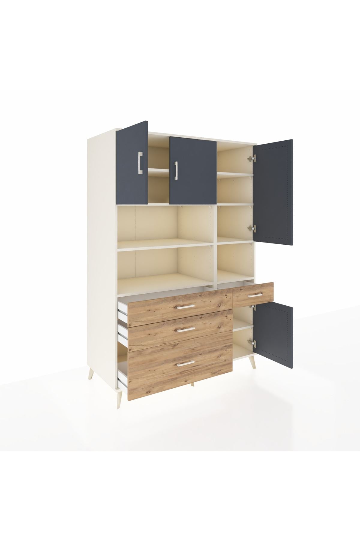 Kronos Dolap 9 Raflı 4 Çekmeceli 4 Kapaklı 132x59x195 Aytaşı-Antrasit/Çam