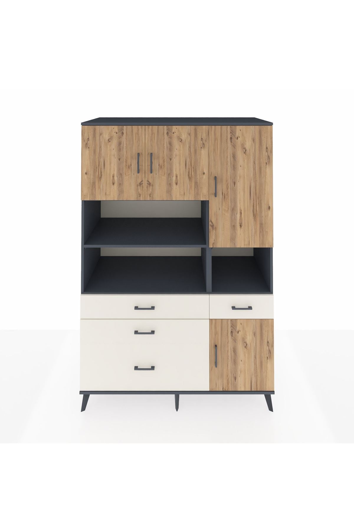 Kronos Dolap 9 Raflı 4 Çekmeceli 4 Kapaklı 132x59x195 Antrasit-Çam/Aytaşı