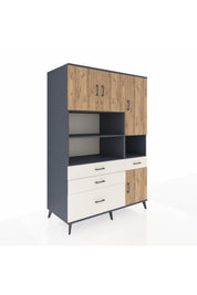 Kronos Dolap 9 Raflı 4 Çekmeceli 4 Kapaklı 132x59x195 Antrasit-Çam/Aytaşı