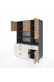 Kronos Dolap 9 Raflı 4 Çekmeceli 4 Kapaklı 132x59x195 Antrasit-Çam/Aytaşı