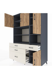 Kronos Dolap 9 Raflı 4 Çekmeceli 4 Kapaklı 132x59x195 Antrasit-Çam/Aytaşı