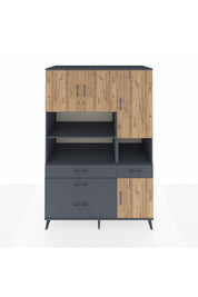 Kronos Dolap 9 Raflı 4 Çekmeceli 4 Kapaklı 132x59x195 Antrasit-Çam/Antrasit