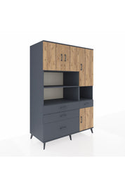 Kronos Dolap 9 Raflı 4 Çekmeceli 4 Kapaklı 132x59x195 Antrasit-Çam/Antrasit