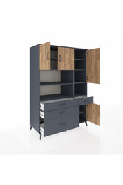 Kronos Dolap 9 Raflı 4 Çekmeceli 4 Kapaklı 132x59x195 Antrasit-Çam/Antrasit