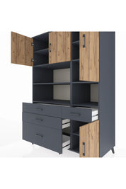 Kronos Dolap 9 Raflı 4 Çekmeceli 4 Kapaklı 132x59x195 Antrasit-Çam/Antrasit