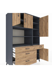 Kronos Dolap 9 Raflı 4 Çekmeceli 4 Kapaklı 132x59x195 Antrasit-Çam/Çam