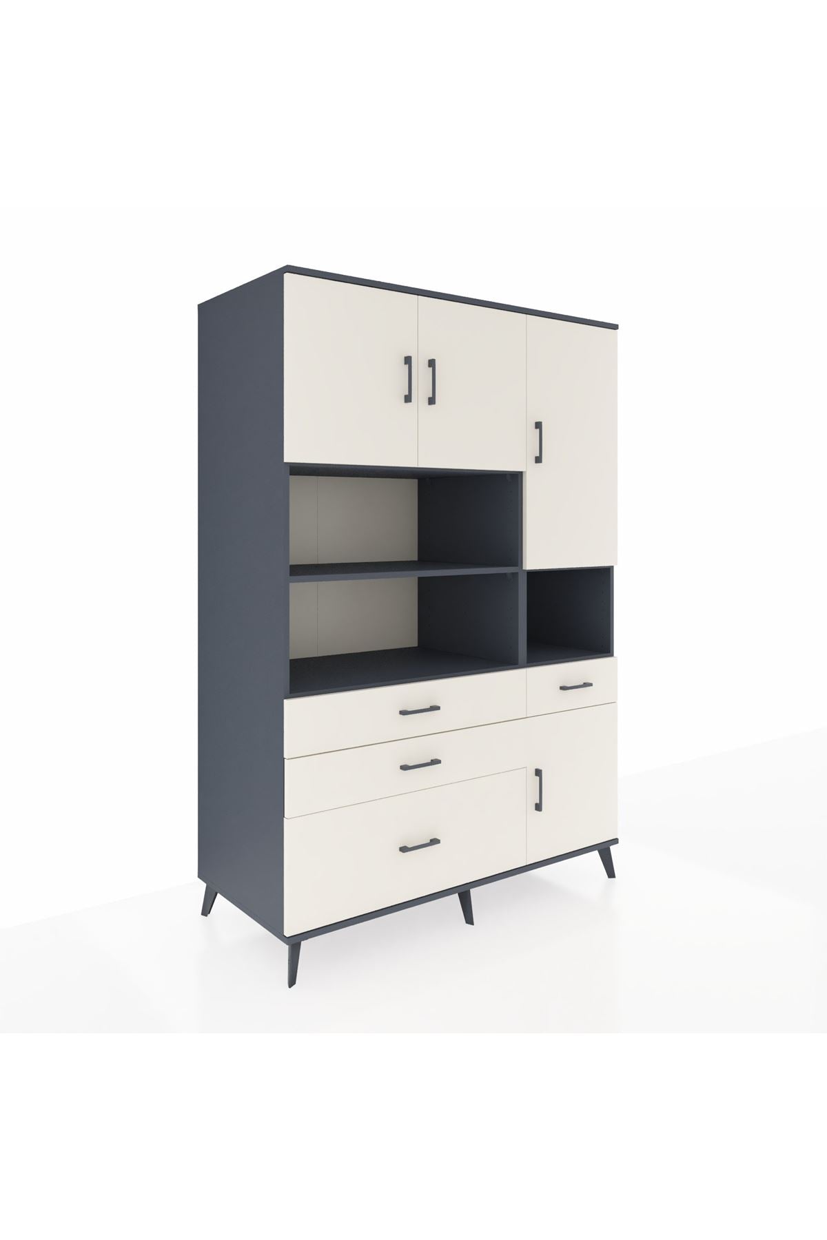 Kronos Dolap 9 Raflı 4 Çekmeceli 4 Kapaklı 132x59x195 Antrasit-Aytaşı/Aytaşı