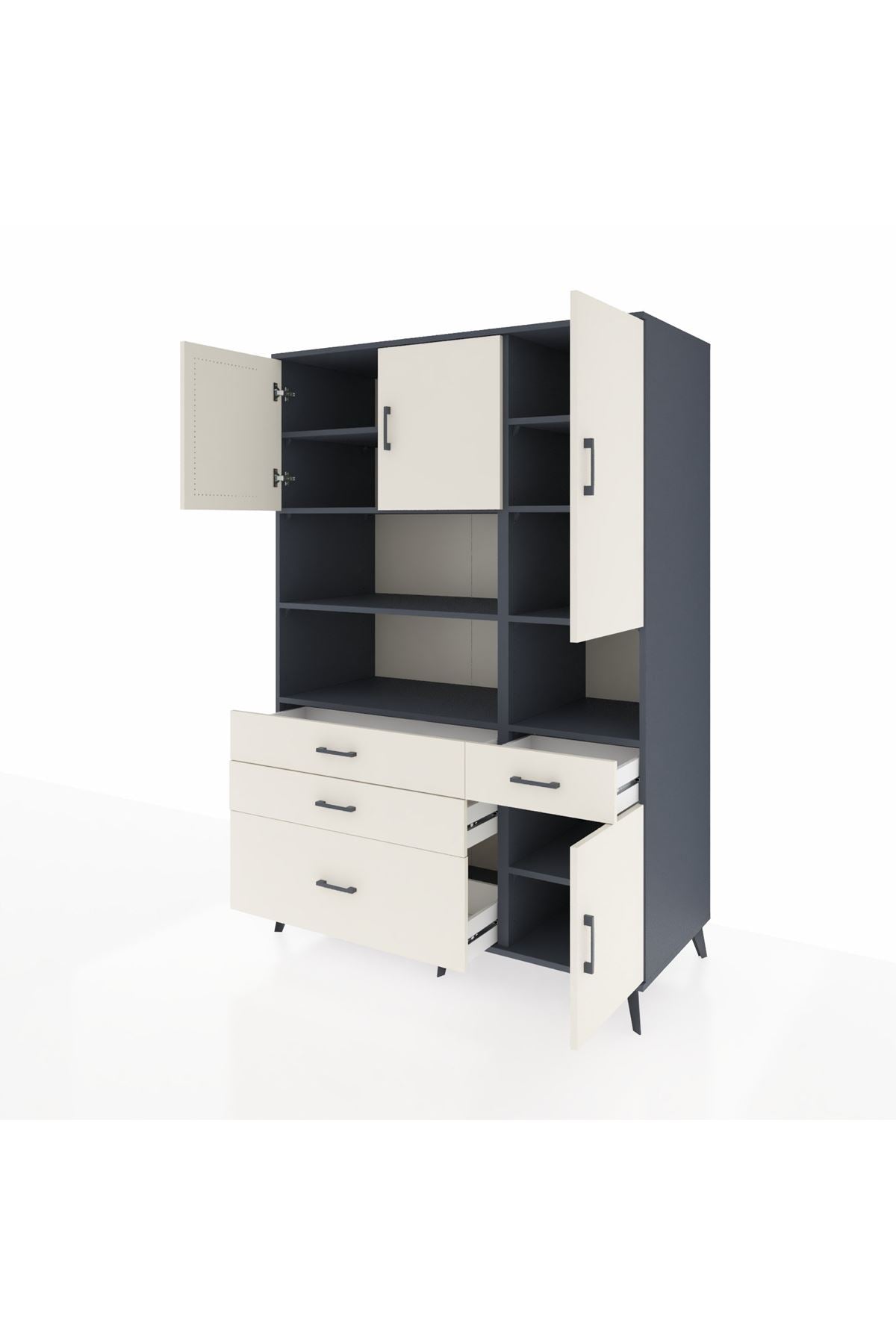 Kronos Dolap 9 Raflı 4 Çekmeceli 4 Kapaklı 132x59x195 Antrasit-Aytaşı/Aytaşı