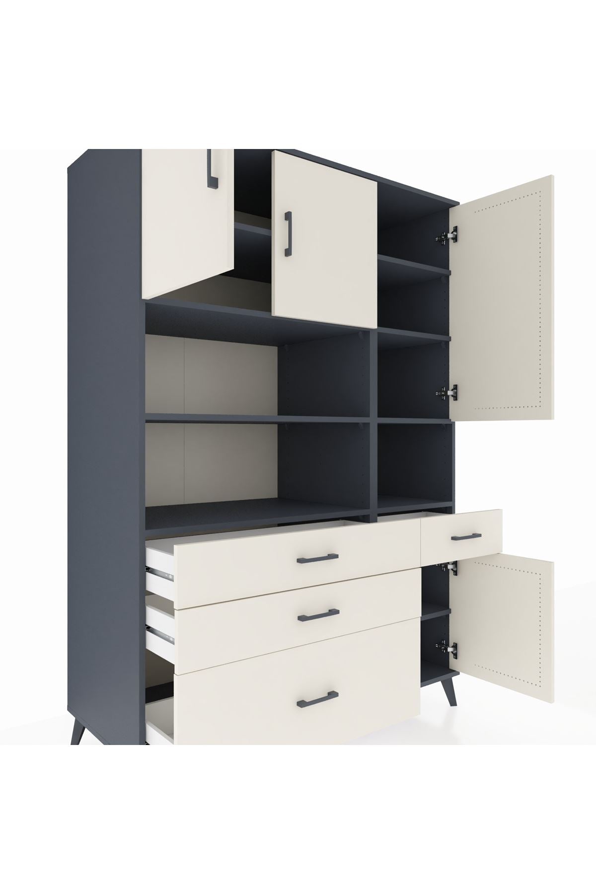 Kronos Dolap 9 Raflı 4 Çekmeceli 4 Kapaklı 132x59x195 Antrasit-Aytaşı/Aytaşı