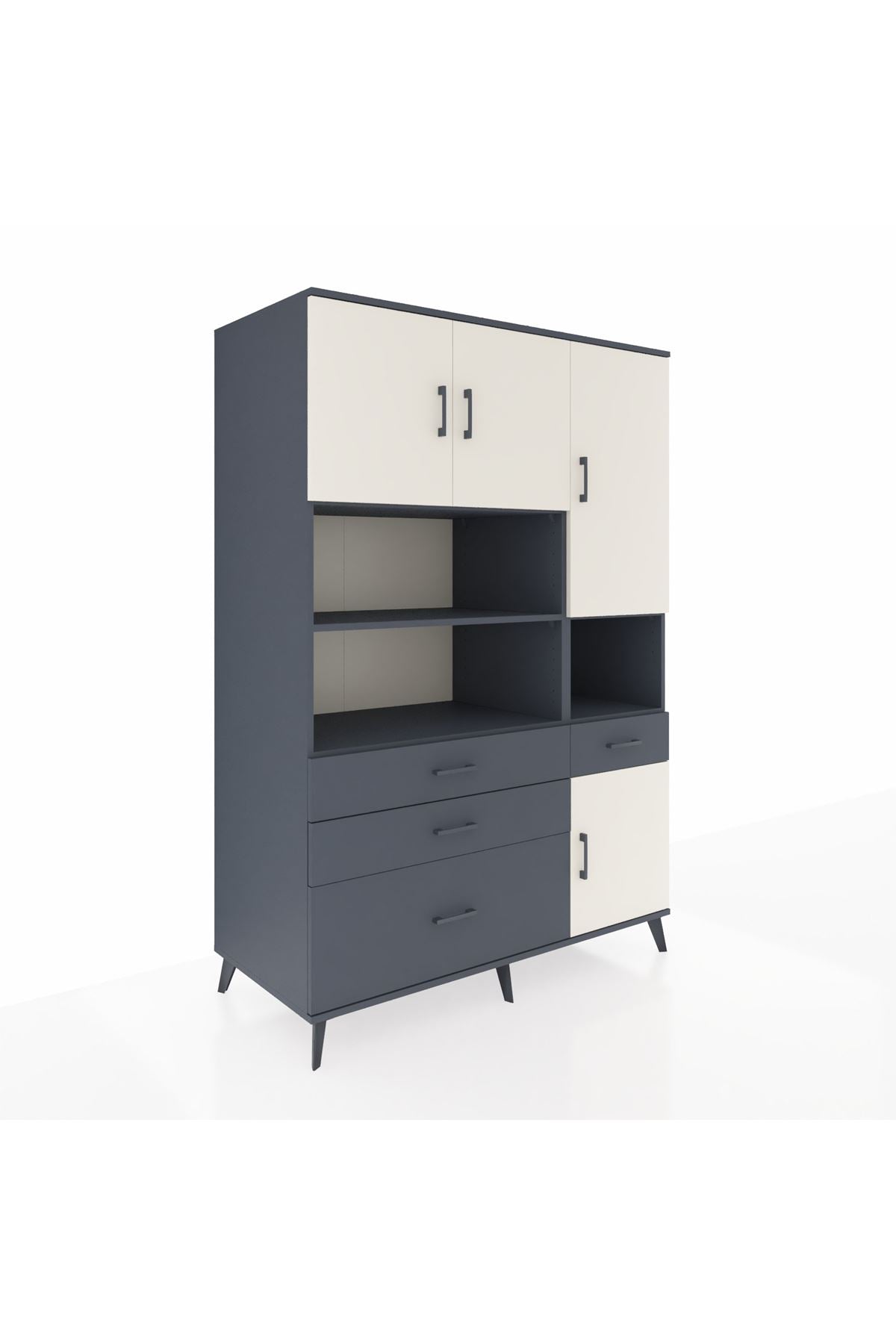 Kronos Dolap 9 Raflı 4 Çekmeceli 4 Kapaklı 132x59x195 Antrasit-Aytaşı/Antrasit