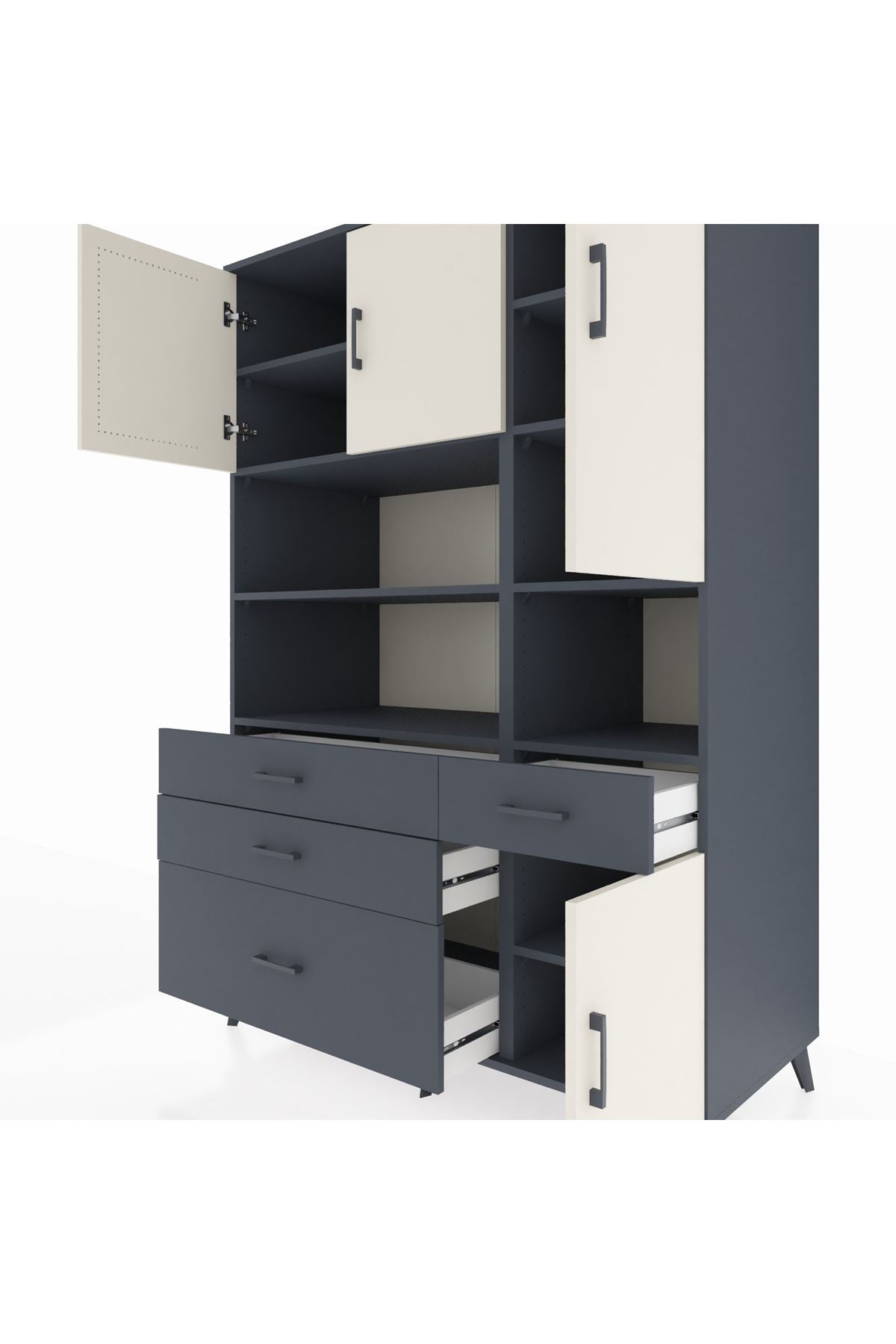 Kronos Dolap 9 Raflı 4 Çekmeceli 4 Kapaklı 132x59x195 Antrasit-Aytaşı/Antrasit