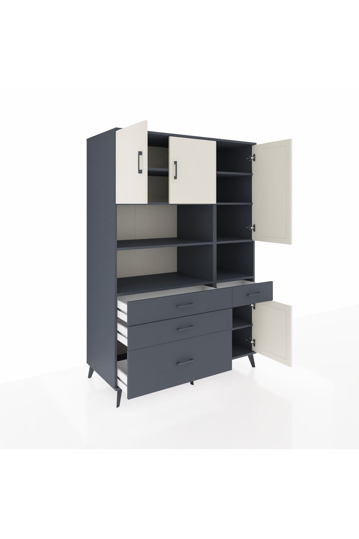 Kronos Dolap 9 Raflı 4 Çekmeceli 4 Kapaklı 132x59x195 Antrasit-Aytaşı/Antrasit