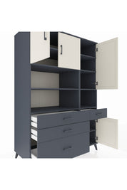 Kronos Dolap 9 Raflı 4 Çekmeceli 4 Kapaklı 132x59x195 Antrasit-Aytaşı/Antrasit