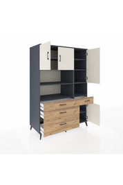 Kronos Dolap 9 Raflı 4 Çekmeceli 4 Kapaklı 132x59x195 Antrasit-Aytaşı/Çam