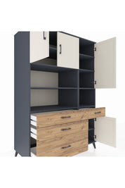 Kronos Dolap 9 Raflı 4 Çekmeceli 4 Kapaklı 132x59x195 Antrasit-Aytaşı/Çam